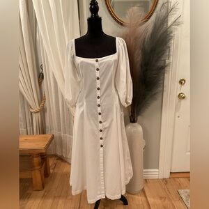 NWT Free People White 3/4 Sleeve Button-Down Dress